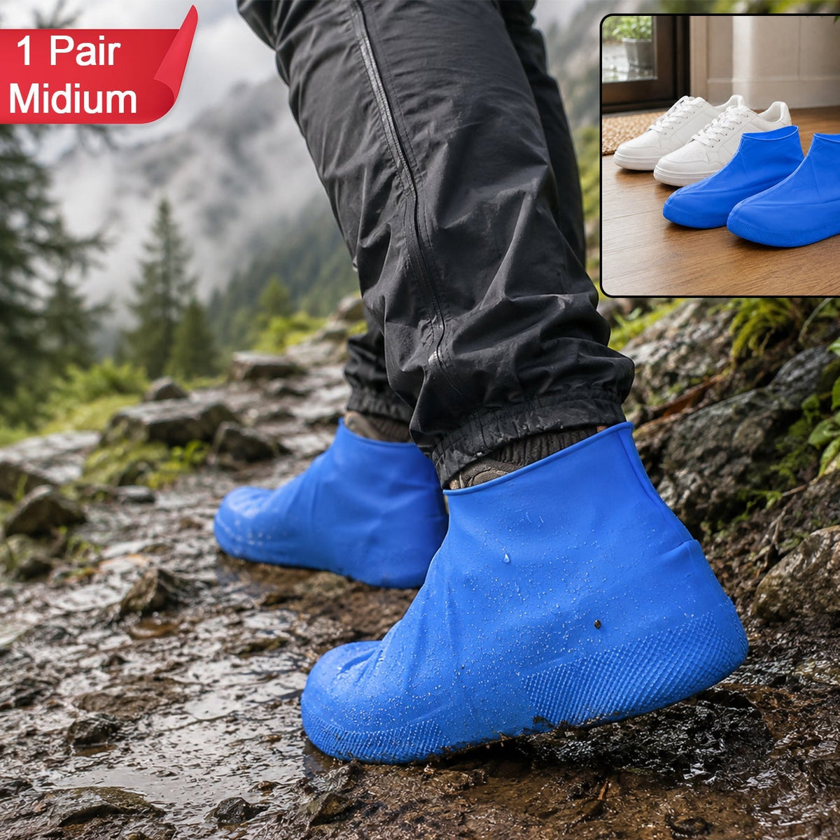 Reusable Medium Latex Waterproof Shoe Covers For Rain And Outdoor Use (1 Pair)